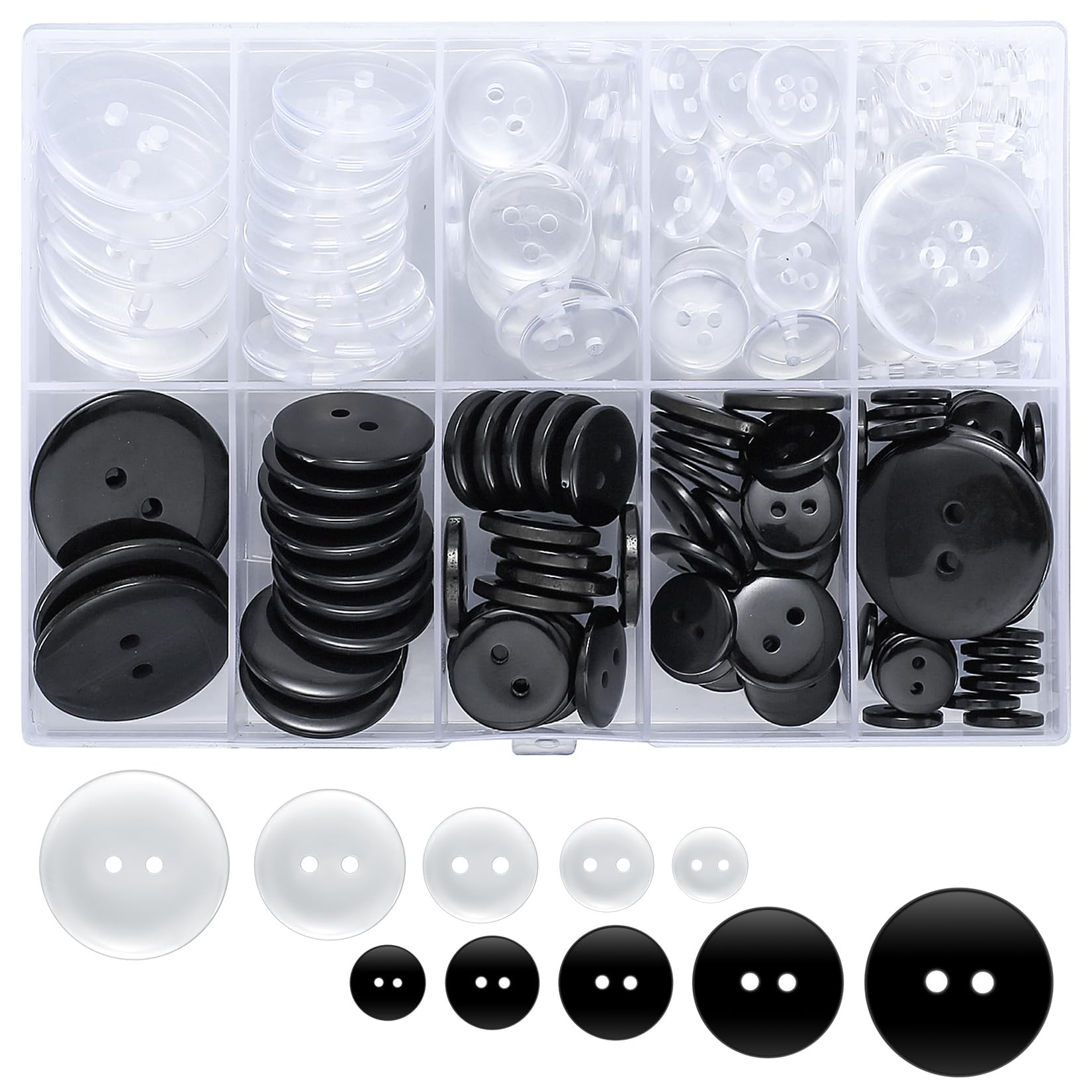 160 Pcs Transparent Buttons, Round Resin 4 Holes ButtonsSewing Crafts Buttons for Sewing Knitting Crochet Crafts DIY Clothes Coats Jacket Pants Outfit Decoration Button- 10/12/15/20/25mm