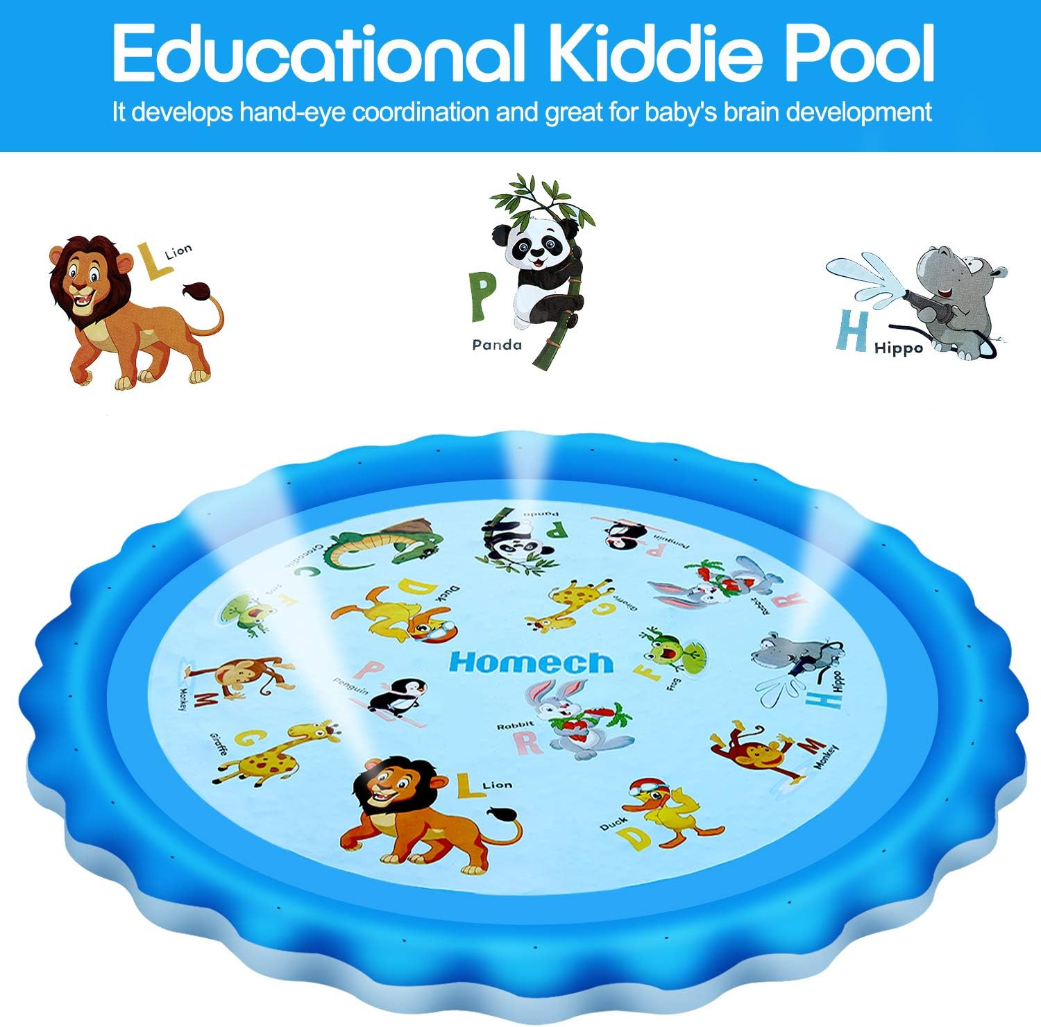 Homech Sprinkler for Kids, Splash Pad, Outdoor Inflatable Sprinkler Water Toys, Wading and Learning, 68" Kiddie Water Play Mat Toys,Baby Wading Swimming Pool for 2-12 Years Old Baby and Toddler Girls: Toys & Games