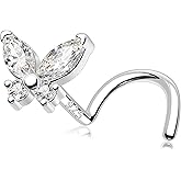 MeIighting Sterling Silver 925 Nose Stud 20G Nose Ring S-Shaped Nostril Piercing Clear CZ 7mm Nose Piercing Jewelry Body Jewelry for Women