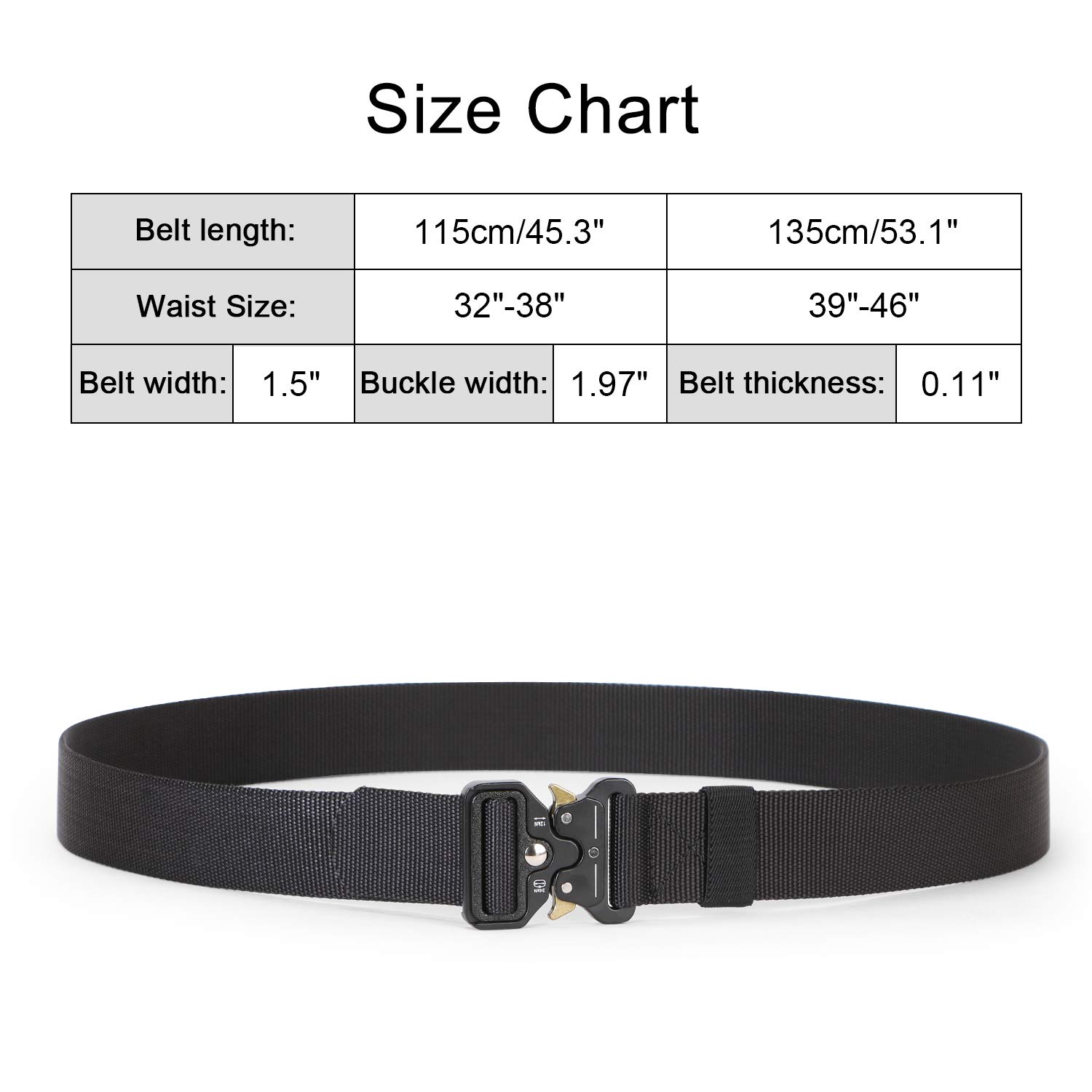 JASGOOD Ceinture Militaire Réglable Ceinture Robuste Homme Boucle Plastique Leger Style Sangle Nylon Toile Respirante Dégagement Rapide Ceinture Tactique pour l\'Excursion, l\'Alpinisme, l\'Escalade