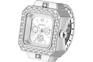 OIDEA Mens Womens Finger Watch: Luxury Rhinestones Diamond Decor Square Dial Stretchy Band Elastic Analog Quartz Business Cas