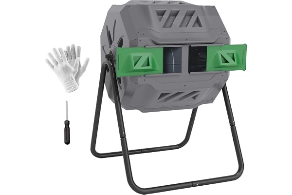 Outsunny 43 Gallon (160L) Tumbling Compost Bin Outdoor Dual Chamber 360° Rotating Composter with Sliding Doors, Solid Steel F
