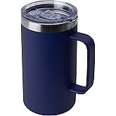 DOMICARE 24oz Mug with Handle and Lid, Stainless Steel Coffee Mug, Reusable Insulated Cup, Travel Mug with Handle, Double Wall Vacuum Coffee Tumbler for Men and Women, Navy, Pack 1