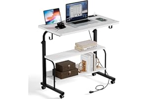 SDHYL Side Table Living Room, 31.5 inches Laptop Desk, Adjustable Work Stand Mobile Side Desk with Multifunctional Charging S