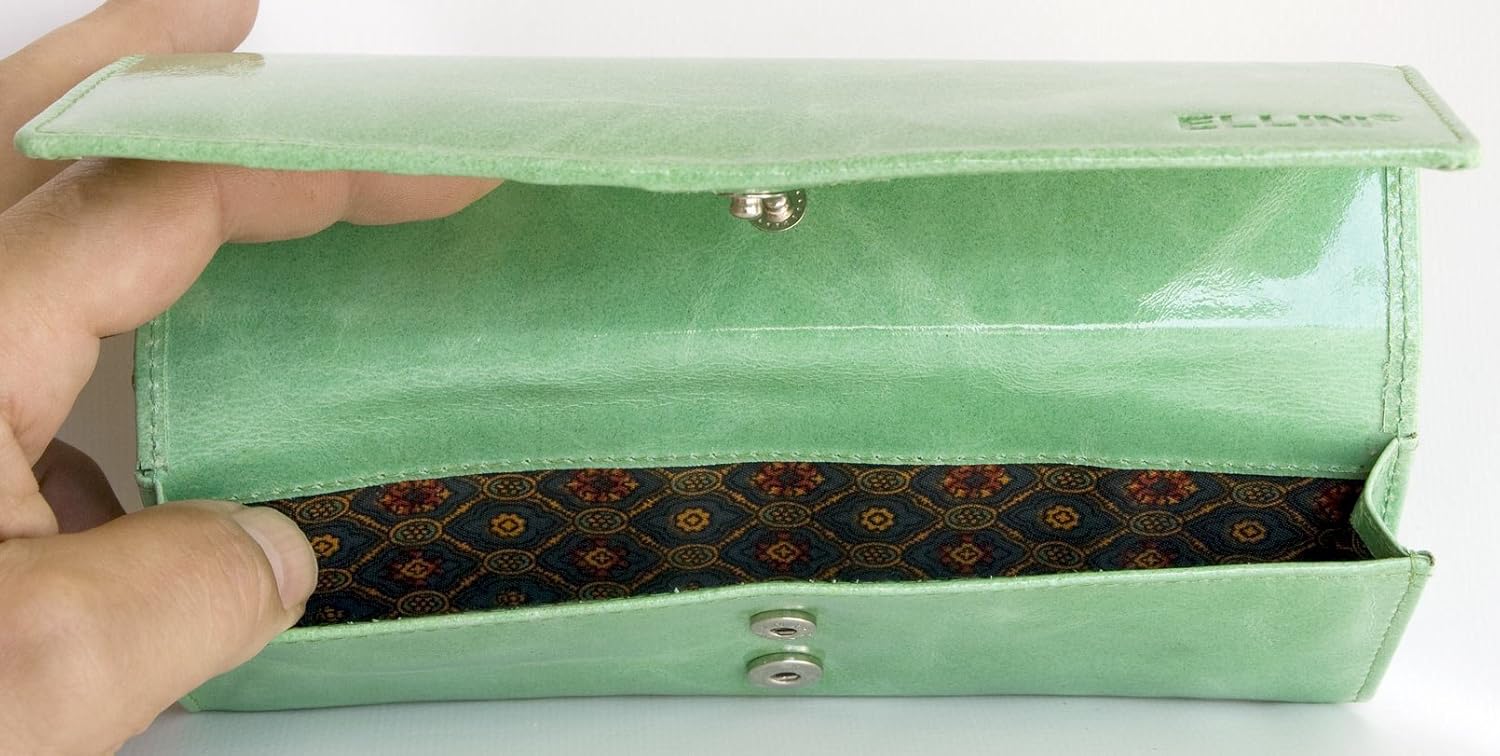 Ellini Women's Light Green Glossy Foiled Genuine Leather Wallet - Image 4