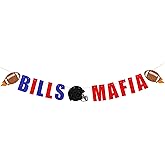 Pre Strung Bills Mafia Banner -Go Bills Sign,Bills party decor, Football team party,Celebration Party Decorations banner Blue & Red Glitter