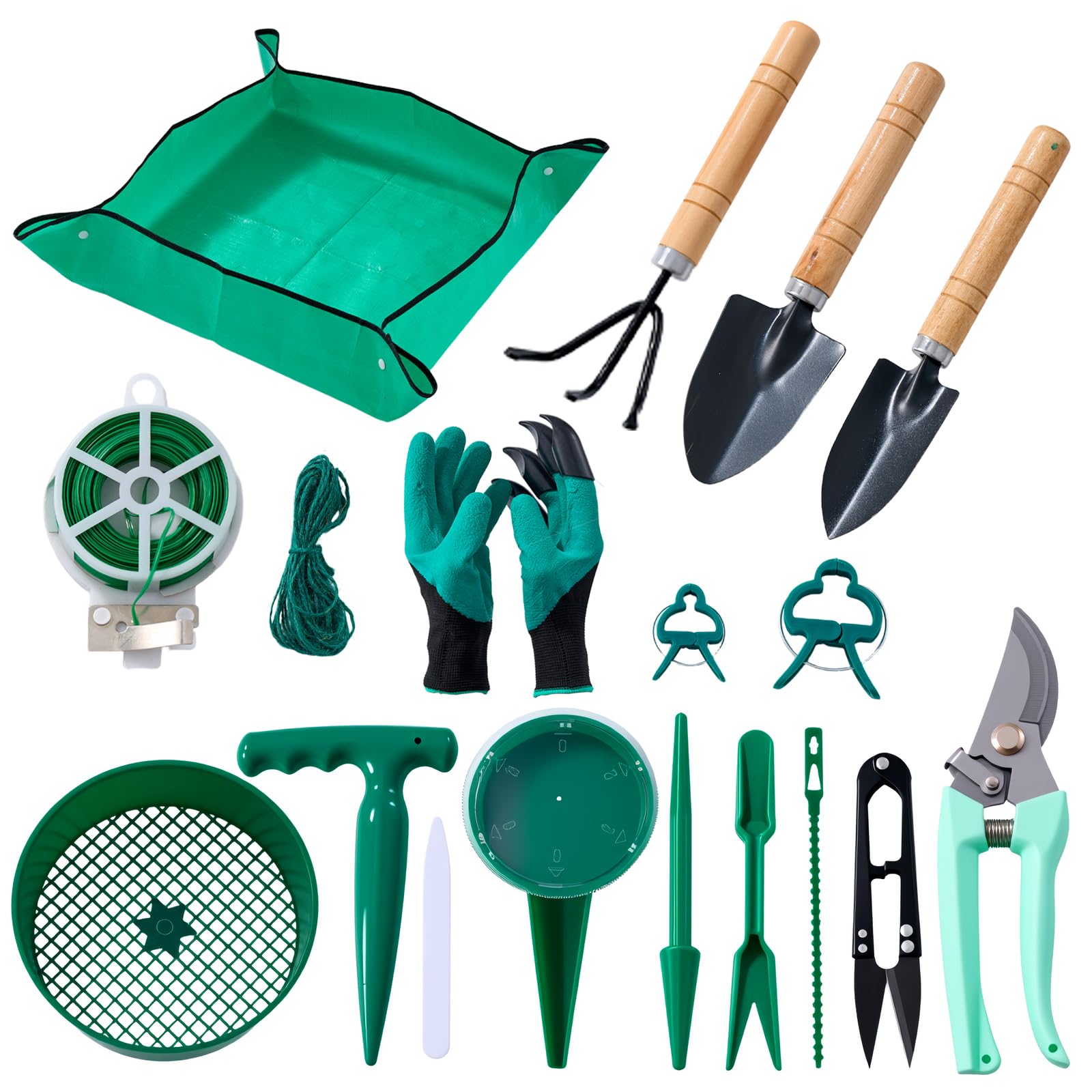 Photo 1 of 18-Piece Gardening Kit with Bonsai Tools, Succulent & Herb Planting Set, Pruning Shears, Seed Trays, Waterproof Mat – Durable BPA-Free Indoor & Outdoor Garden Tool Set Gift