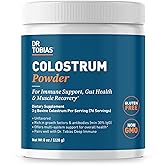 Dr. Tobias Colostrum Powder, Premium Bovine Colostrum Supplement for Immune Support, Gut Health & Muscle Recovery, 3g Per Serving, Minimum 30% IgG, Unflavored, 8 oz, 76 Servings