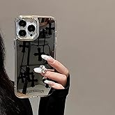 xoniery Compatible with iPhone 16 Pro Max Case Cute Glossy Mirror Back Case,Black Cross Pattern,Senior Shockproof Protection for iPhone 16 Pro Max Case for Women Girls