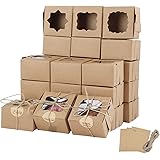 Farielyn-X 81 Packs Brown Bakery Boxes with Window Portable Single Individual Cupcake Boxes 4x4x2.5 Inches Kraft Paper Gift B