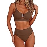 ANRABESS Bikini Sets for Women Summer High Waisted 2 Piece Bathing Suit Ribbed U-Wire Cutout Swimsuit Beach Vacation 2026