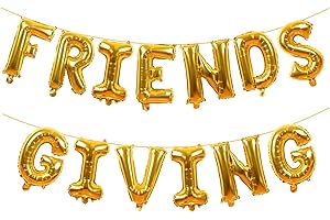 AOZER Friendsgiving Decorations Gold Foil Letter 16 Inches Tall Balloons Banner Thanksgiving Friends Party Backdrop