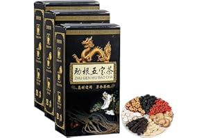 KRRHUEO Ginseng Five Treasures Tea Kidney Tea, Kidney Tea Formula Ginseng Five Treasure Tea, Ginseng Five Treasures Tea, Liver And Kidney Care Tea, Herbal Ginseng Tea For Tonic Men (3Box)