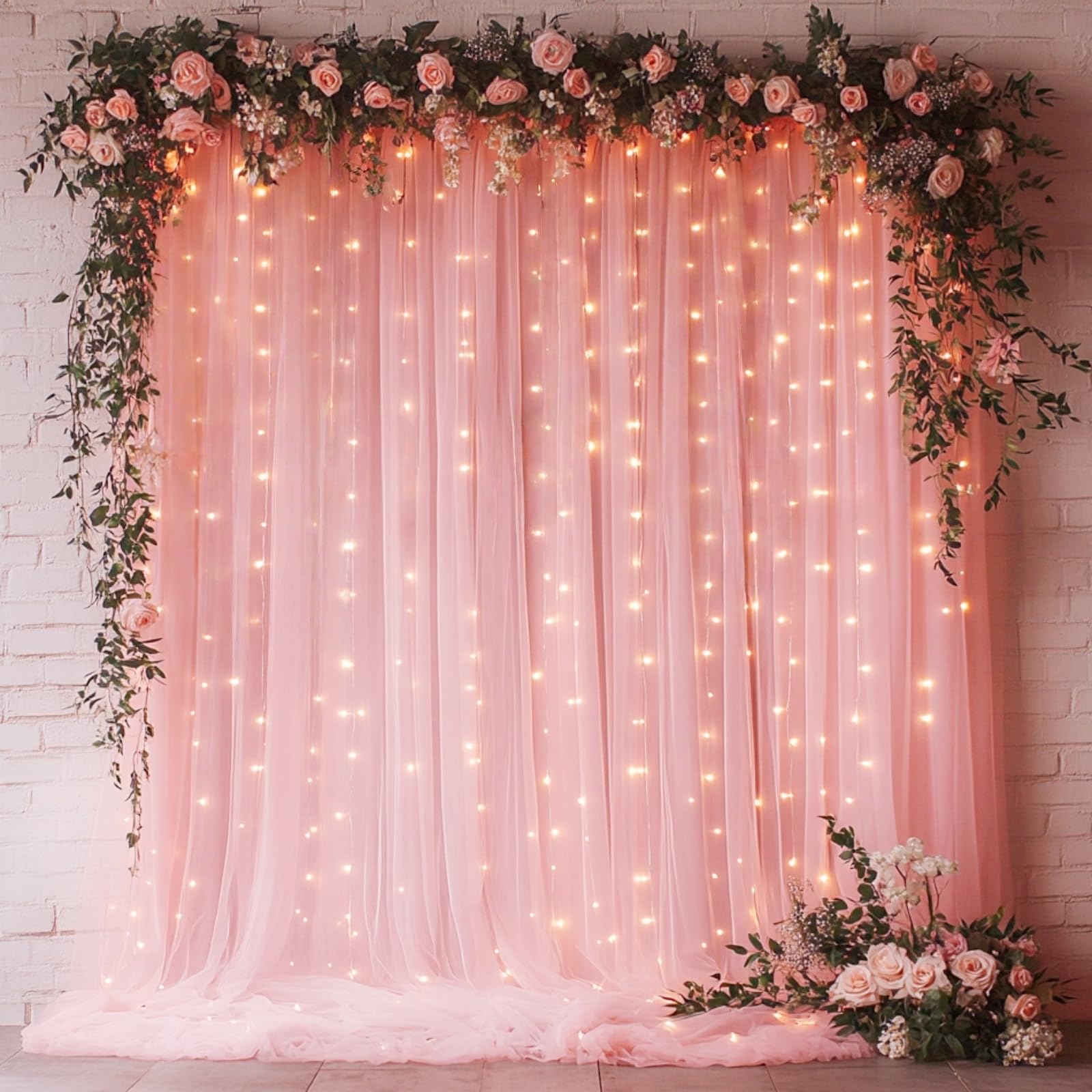Photo 1 of ** SOLD AS IS NO RETURN/REFUNDS**
HOLITS Pink Tulle Backdrop with Fairy Lights for Parites Wrinkle-Free Sheer Curtain Drapes Photo Back Drop for Wedding Baby Shower Bridal Shower Birthday Dance Home Décor- 10ft×8ft, Pink
