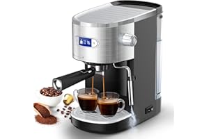Joy Pebble Espresso Machine 20 Bar, Semi-Automatic Espresso Machine with Powerful Steam Wand, Coffee Machine with 40.5oz Removable Water Tank for Espresso, Latte and Cappuccino,1350W