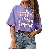 ELDPS Women's Pink Bow T-Shirt: Trendy Bow Tee, Casual Crop Top, Half Sleeve, Round Neck, Short Length, S, M, L, XL