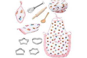 3 Otters Kids Chef Hat and Apron, 11 PCS Chef Costume Sets Pretend Play Kitchen Toys Baking Tools for Toddler