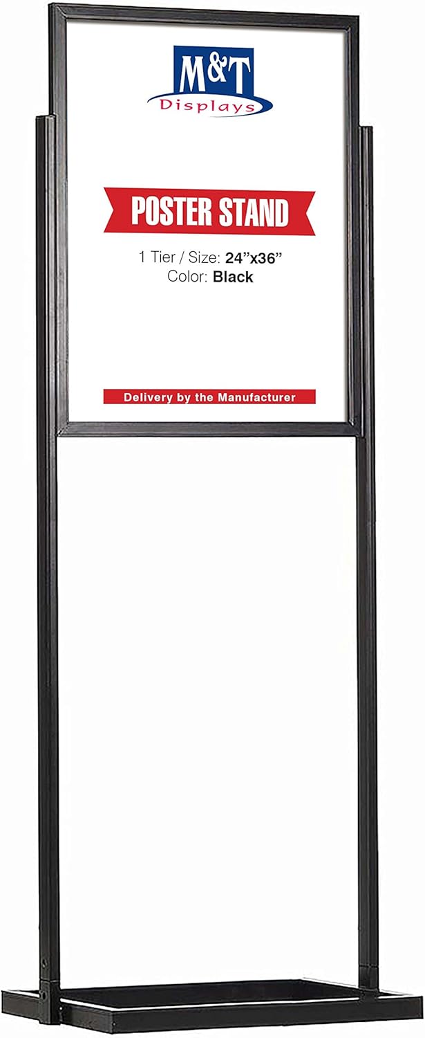 Heavy Duty Eco Infoboard Floor Standing Double Sided Poster Sign Holder Display, 24x36 Poster Size, Black, 1 Tier, Double Sided