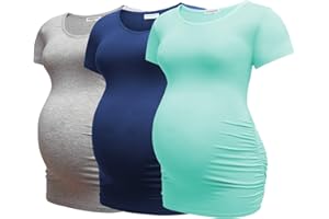 Bearsland Womens Maternity Tshirt 3 Packs Classic Side Ruched Tee Top Mama Pregnancy Clothes