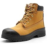 Slip on Work Boots for Men Waterproof, 6" Oiled Full Grain Leather Steel Toe Boots Breathable, Comfortable Outdoor Lightweigh