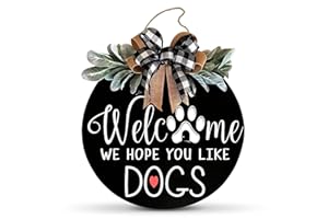 TESORRIO Welcome We Hope You Like Dogs Sign - 12'' Wreaths for Front Door Decor Dog Lover Dog Decor Welcome Sign for Front Door Wreath Hanger - Front Porch Decor Dog Wreath Greenery Welcome Home Decor Sign