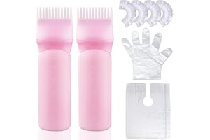 Wowang Root Comb Applicator Bottle 6 Ounce Leak proof Hair Oiling Applicator 2 Pack 12-tooth Comb Hair Dye Applicator Brush Hair Color Applicator Bottle with Graduated Scale(Pink)