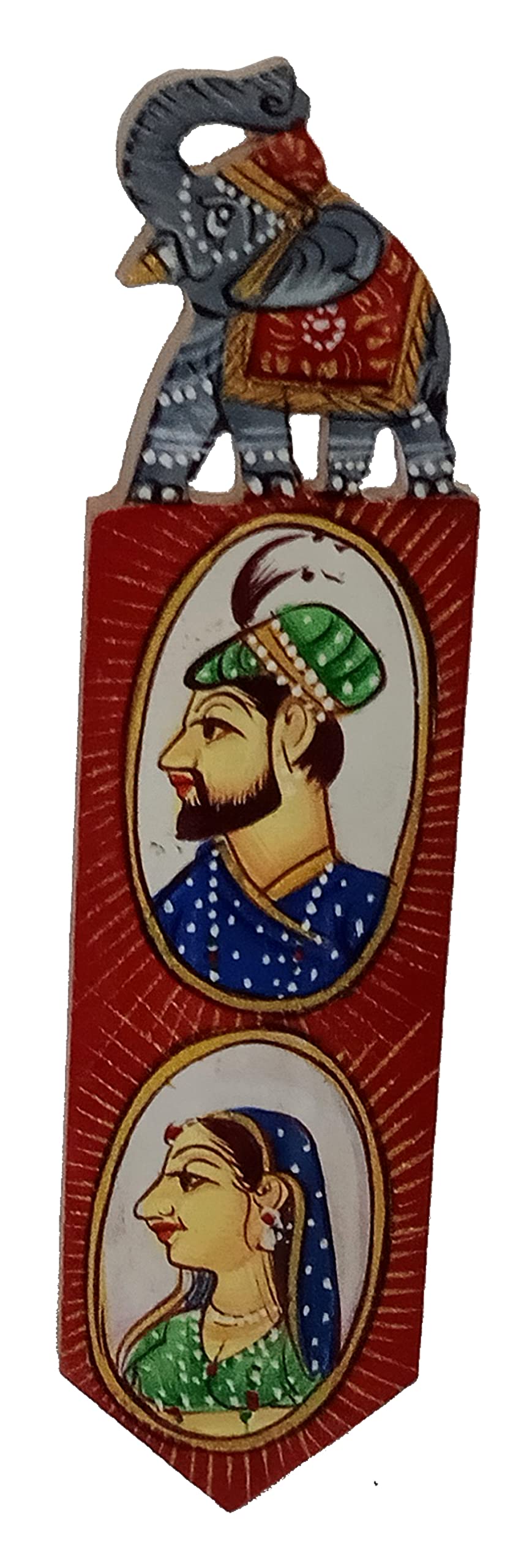 Purpledip Wooden Bookmark Paper Holder King Queen: Hand Carved & Painted Souvenir for Book Lovers; Indian Gift (11442D)