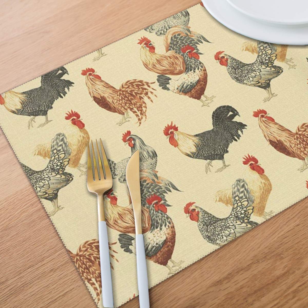 Bghnifs Animal Art Chicken Painting Placemats Table Mats Set of 6 Washable Non Slip Heat Insulation Place Mats Dining Room Kitchen Decor 12 X 18