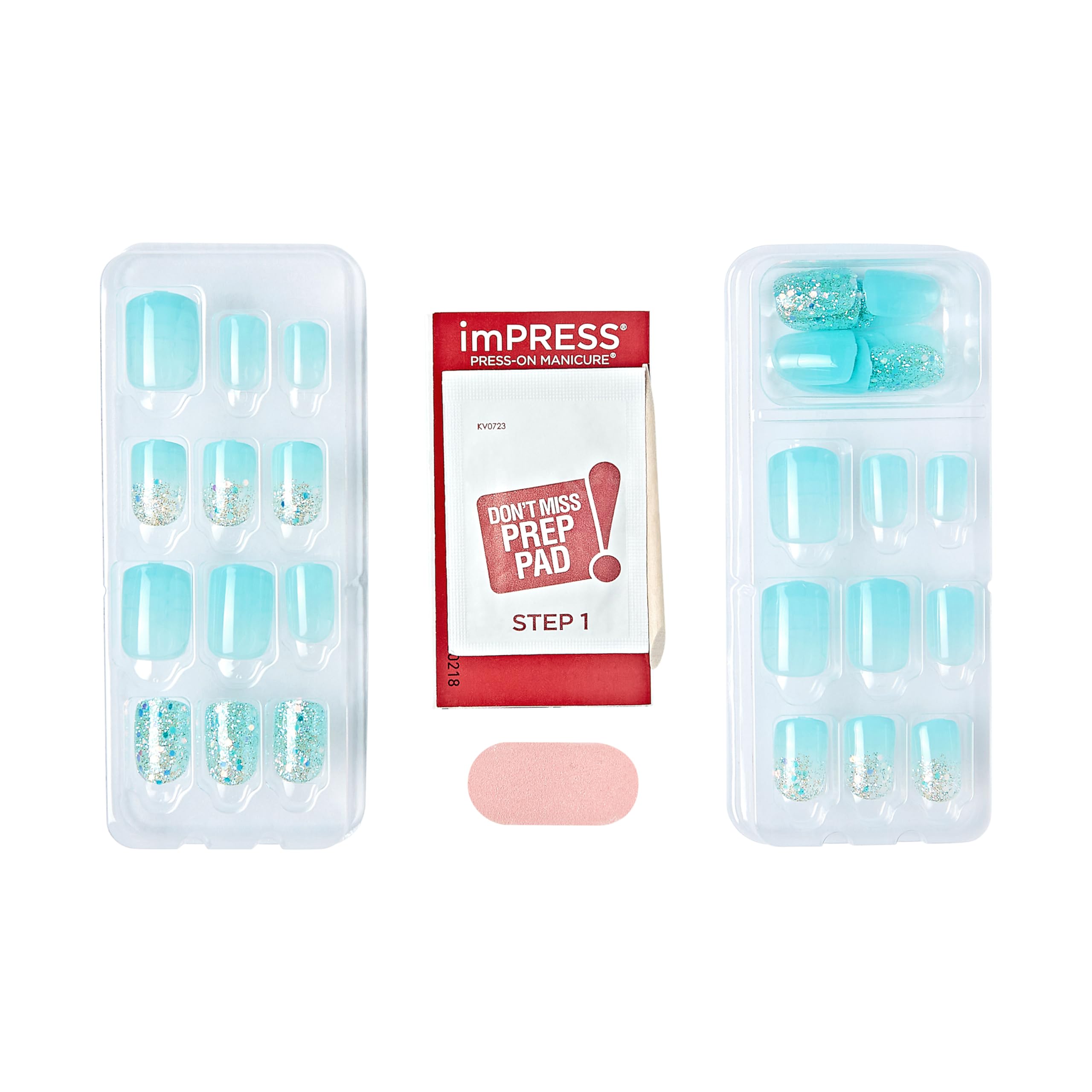 KISS imPRESS No Glue Mani Press-On Nails, Mini, 'Eternity', Medium Blue, Short Size, Squoval Shape, Includes 30 Nails, Prep Pad, Instructions Sheet, 1 Manicure Stick, 1 Mini File - Image 7