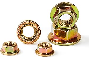 AOTXSHNO M10-1.5mm Anti-Loosening Serrated Hex Flange Lock Nuts (Yellow Zinc Plated, Full Thread) - 20 Pcs