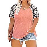 TIYOMI Plus Size T-Shirt for Women Raglan V Neck Breathable Short Sleeve Tunic Tops Soft Tee for Summer XL-5XL