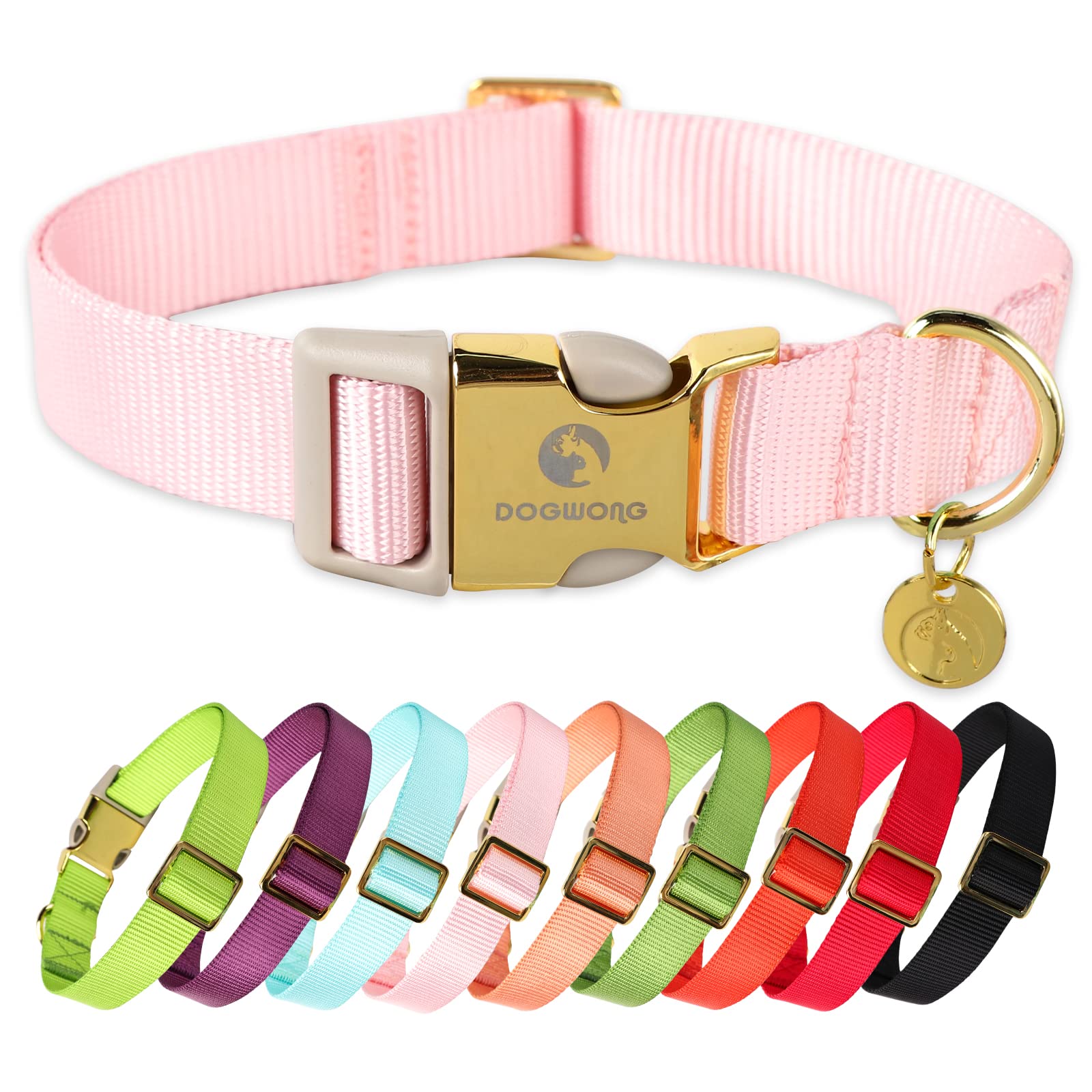 DOGWONG Nylon Dog Collar, Pink Pet Collar Durable Adjustable Girl Puppy Dog Collar for Large Dogs, L (40.7cm-60cm)