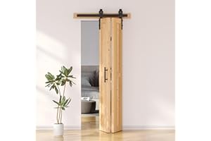 SKYSEN 30" X 84" Bifold Barn Door with 36" Bifold Barn Door Hardware Kit, Including Handle and Pulls, Unfinished Solid Spruce Wood Panel, Pre-Drilled and Assembled(30 * 84-36-fold)