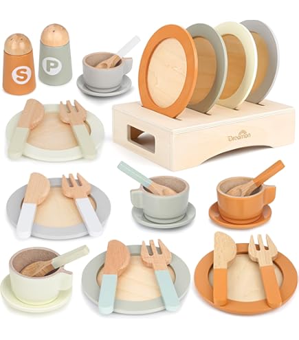 Juego De Té De Madera Para Niños - Incluye Tetera, Tazas, Galletas Y Más, Ideal Para Juegos De Rol Y Fiestas
