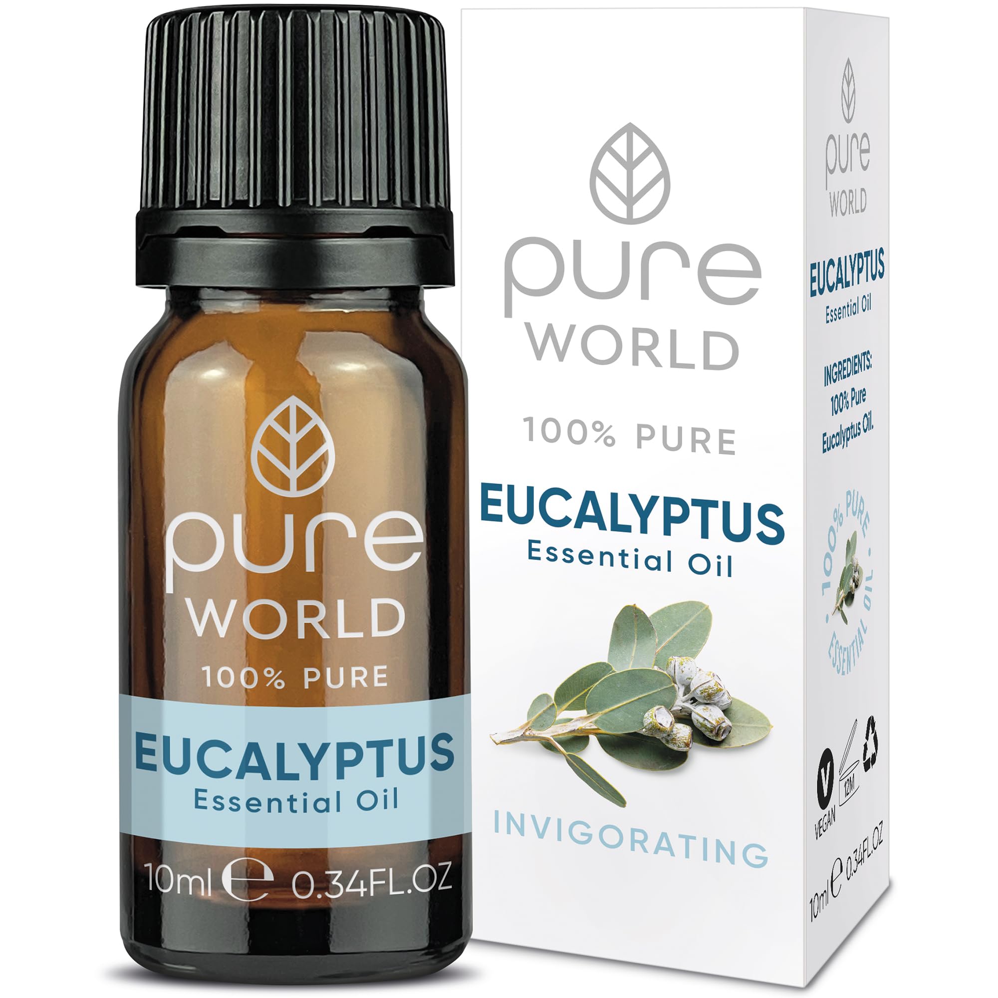 Pure World Eucalyptus Essential Oil 10ML 100% Pure & Undiluted for Bath, Massage, Diffuser, Aromapathy, Therapeutic Grade