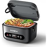 SOHIDA 100W Cordless Electric Lunch Box for Adults & Men, Rechargeable Battery Powered Heated Lunch Box, 1.2L Portable Food Warmer Lunchbox with 5-Sided Heating for Work Car Outdoor Use