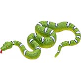 Gemini&amp;Genius Green Snake Animal Action Figure Toy for Kids | 8'' Length, Realistic Fake Snakes, Hand Painted, Scarey Prank Toy, Great Gift, Collection Model, Cake Topper, Party Supplie