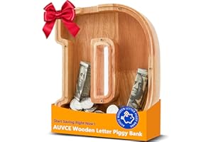 Wooden Letter Piggy Bank for Kids, Initial Coin Bank for Boys and Girls, First Name Personalized Savings Bank for Birthday Bo