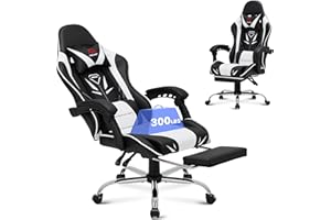 COLAMY Leather Gaming Chair with Retractable Footrest, High Back Reclining Gamer Chair with Lumbar Support and Headrest, Vide