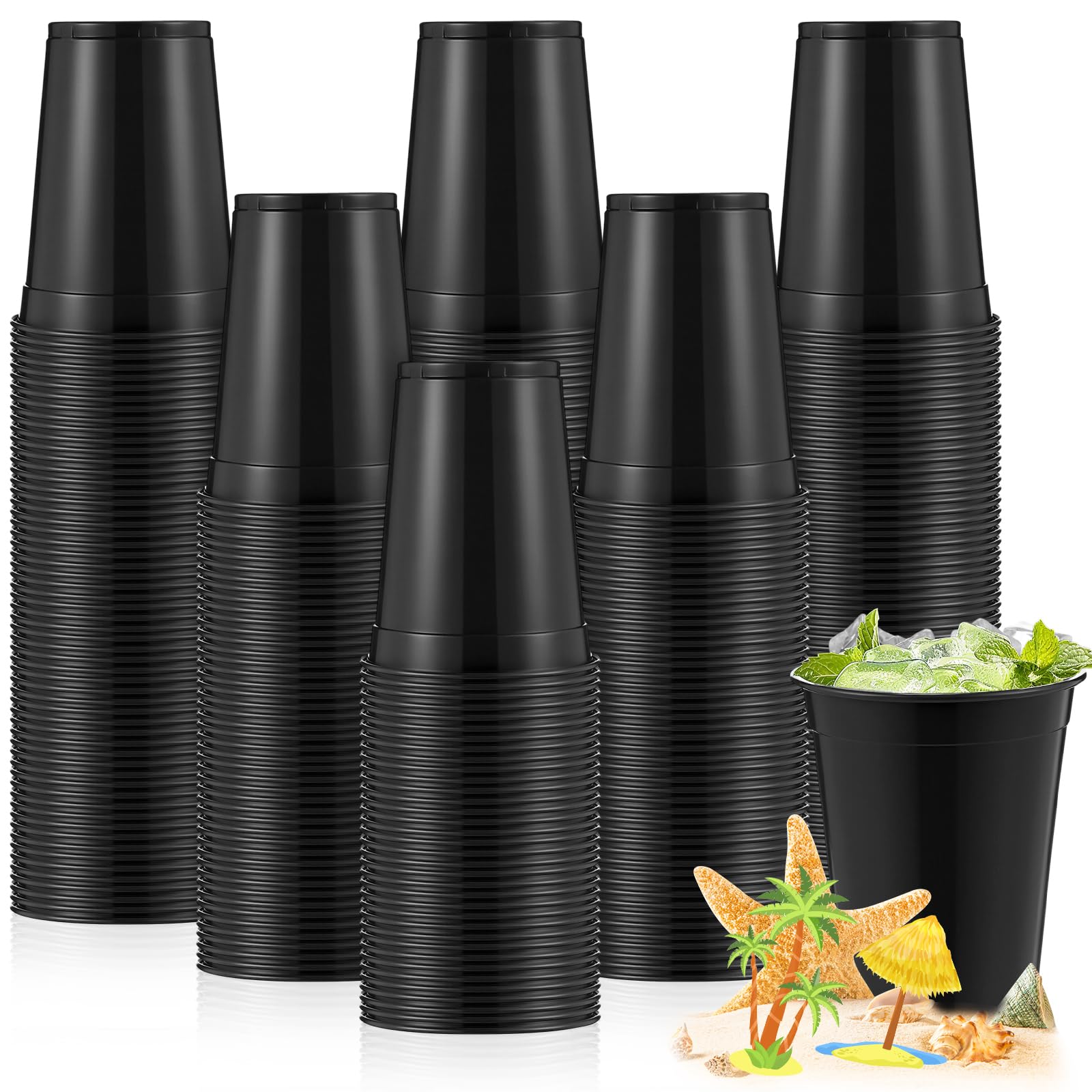 Photo 1 of 200 Pack 16 oz Plastic Cups Bulk for Party Halloween Disposable Heavy Duty Party Drinking Cups Stackable Plastic Beverage Tumblers for Birthday Wedding Christmas Picnics Bachelor Games(Balck)