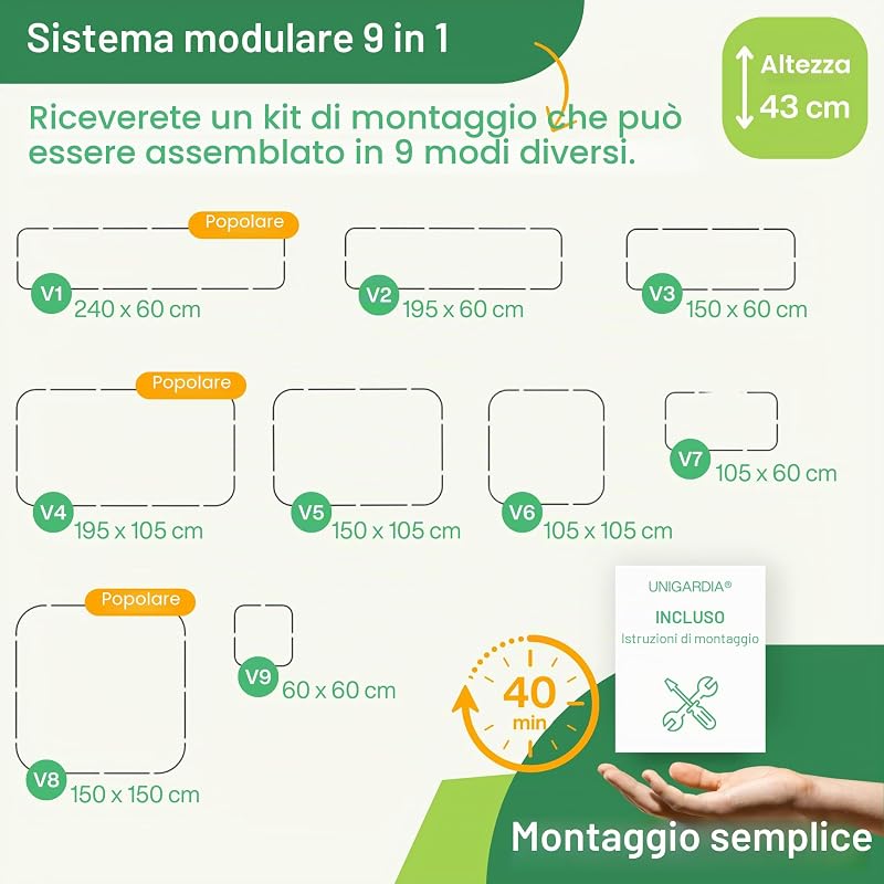 Aiuola Rialzata in Metallo 240 x 60 x 43 cm - Kit Aiuola Rialzata 9-in-1 Modulare - Aiuole Rialzate Antiruggine per Giardino in Acciaio Zn-Al-Mg di Prima Qualità - Durata Minima di 20 Anni