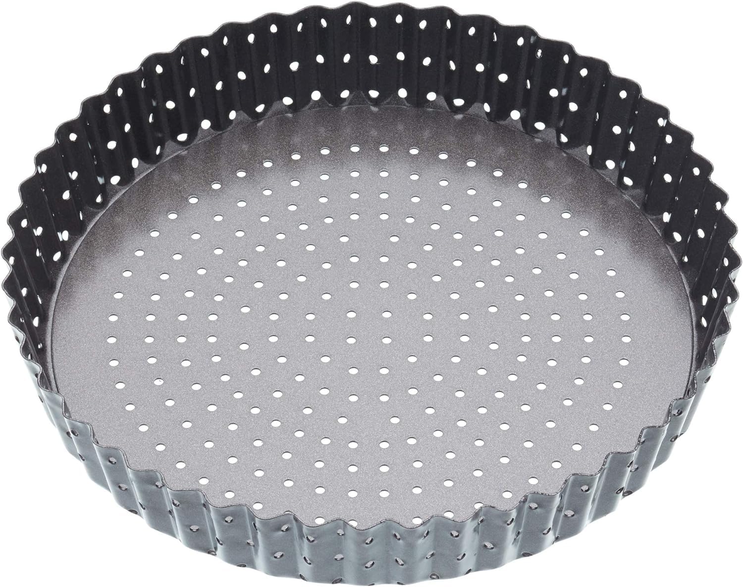 MasterClass KCMCCB33 Crusty Bake 25 cm Perforated Quiche Tin with PFOA Non Stick and Loose Bottom, Fluted, Robust 1 mm Carbon Steel, Grey