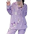 Ocroyea Kawaii Pajamas For Women Two-Piece Set Cute Cartoon Girls Pajamas Casual Cardigan Sleepwear Home Clothes