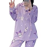 Ocroyea Kawaii Pajamas For Women Two-Piece Set Cute Cartoon Girls Pajamas Casual Cardigan Sleepwear Home Clothes