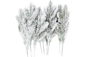KUNJOCY 12Pcs Snowy Artificial Pine Needles - Branches Twigs 10.6" Frosted Pine Picks Greenery Stems for Crafts, Wreaths, Garlands - Holiday Decor
