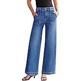 Sidefeel Womens Wide Leg Jeans High Waisted Stretchy Straight Leg Baggy Denim Pants with Pockets