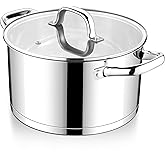 E-far Stainless Steel Stock Pot, 8 Quart Tri-ply Base Cooking Pot with Glass Lid, Induction Soup Pot Compatible with All Stoves, Nontoxic & Thick Bottom, Oven & Dishwasher Safe