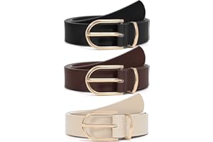 VONMELLI 3 Pack Women's Leather Belts for Jeans Pants Fashion Gold Buckle Ladies Dress Belt