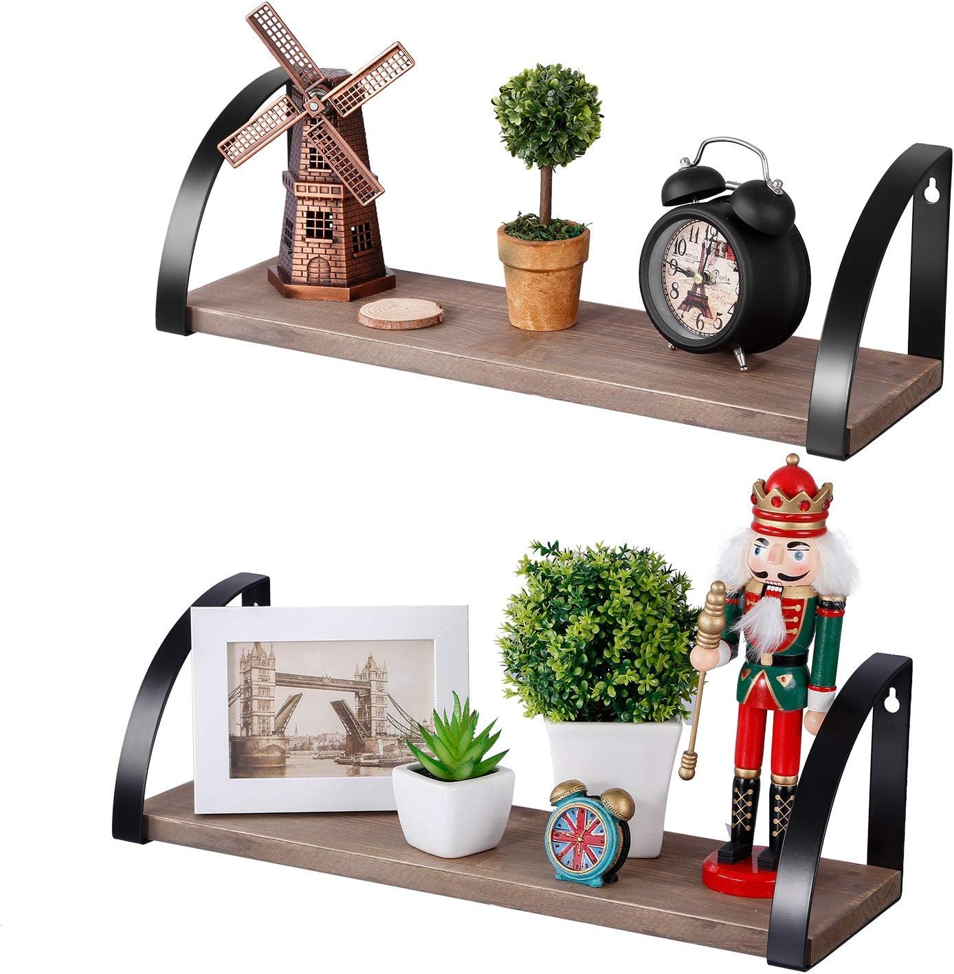 VencipoFloating Shelves Wall Mounted Organizer Set of 2, Rustic Farmhouse Wood Wall Shelf Décor for Living Room, Kitchen, Bathroom, Bedroom, Laundry Room and more.
