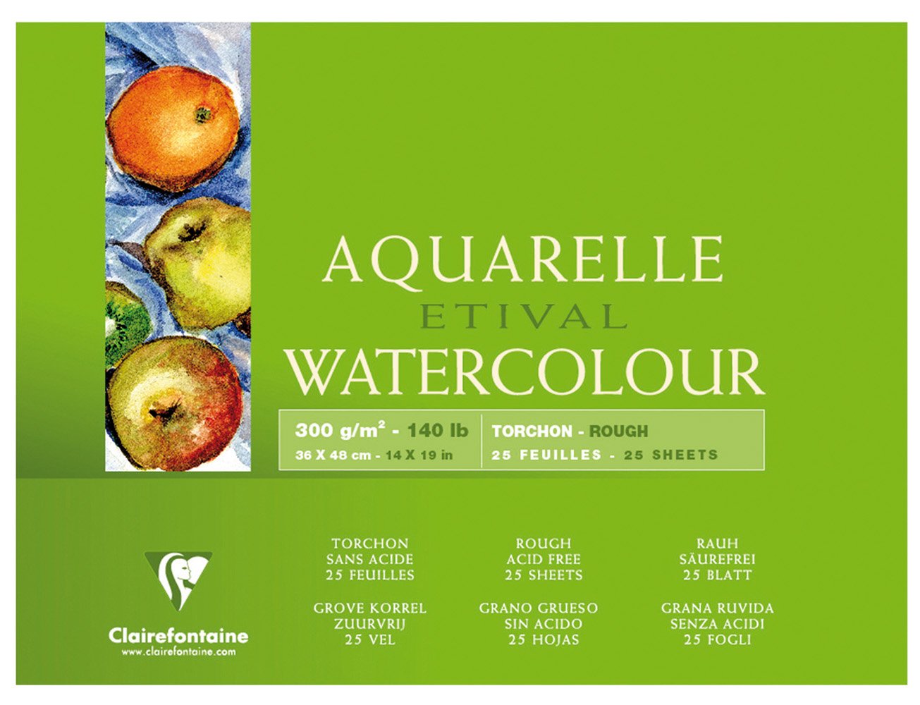 Clairefontaine - Ref 96463C - Etival Rough Grained Pad (25 Sheets) - 36 x 48cm Size, Acid Free, pH Neutral, 300gsm Paper - Suitable for Watercolour Artwork